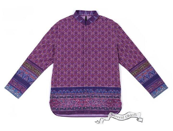 surreal-objects-thai-style-long-sleeve-chinese-neck-shirt-เสื้อเชิ้ตคอจีนแขนยาว-ลายไทย