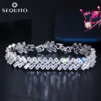 SEQUITO ขายสูงเกรด Baguette ตัด AAA + Cubic เพชร Zirconia งานแต่งงานสร้อยข้อมือกำไลข้อมือพราวชุดแต่งงานเจ้าสาวเครื่องประดับของขวัญ B118