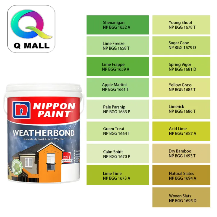 (1652-1695) 5L Nippon Paint Exterior Weatherbond Delightful Greens ...