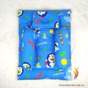 NaLaKaStoreBỘ NỆM GỐI SƠ SINH COTTON, MÀU XANH HÌNH DORAEMON