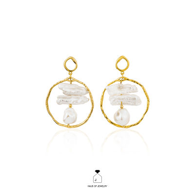 Haus of Jewelry - MOANA KAIA EARRINGS ต่างหูเงินแท้ ประดับมุกน้ำจืด (Freshwater pearl)