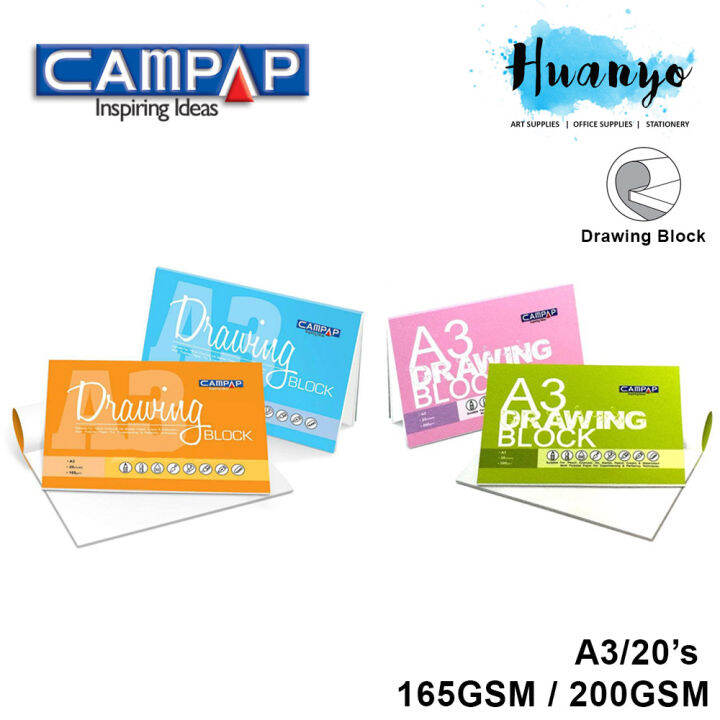 CAMPAP Drawing Paper Pad Block A3 Size 20 Sheets (165GSM /200GSM ) Lazada