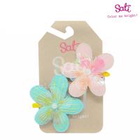 Sati - กิ๊บหนีบผม - ML. Pink &amp; Green Flowers Alligator Clip FCF104