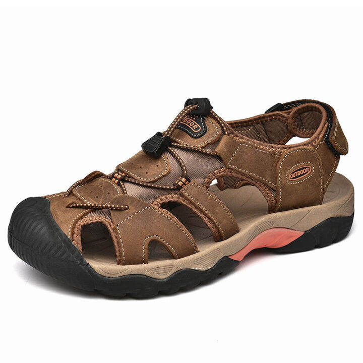 outdoor-genuine-leather-beach-sandals-non-slip-summer-shoes-large-size-rubber-soft-sole-cushioned-comfort-classic-men-s-shoes