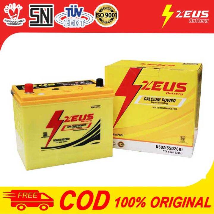 Zeus Calcium Power N50ZL 55D26L MF Aki Mobil Kering 65Ah Cocok Untuk