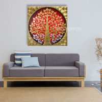 Asian Golden Bodhi Tree Painting รูปภาพ ติดผนัง 100*100 cm ภาพมงคล ภาพโพธิ์ โพธิ์ทอง ต้นโพธิ์ ฮวงจุ้ย ลงรักปิดทอง ภาพบีบนูน ภาพแต่งบ้าน โรงแรม