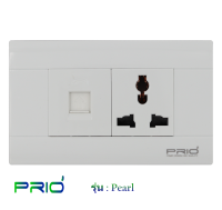 PRIO Pearl White ปลั๊ก โทรศัพท์ + เต้ารับ 3 ขา ปลั๊ก ม่านนิรภัย หน้ากากพลาสติก สีขาว ขาวกว่า สวยหรู