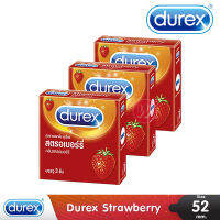 ถุงยางอนามัย Durex strawberry แพ็ค 3 กล่อง - ถุงยาง ดูเร็ก ถุงยางสตรอเบอร์รี่ ถุงยาง 52.5 ถุงยางผิวเรียบ ถุงยางอนามัยดูเร็ก