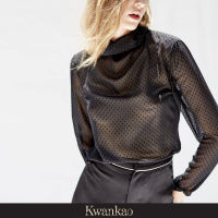 [Kwankao] KK Blouse 07 (See Through) เสื้อซีทรูสีดำลายจุด