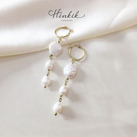 Hinkik Jewelry ต่างหูมุก ต่างหูห่วง ห้อยมุก 3 เม็ด ไล่ไซส์ งานแฮนเมด