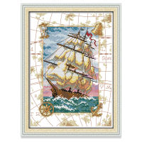 Cross Stitch Set Sailing Ship Scenery Design 14CT 11CT White Fabric Printed Fabric Cross Stitch Complete kit