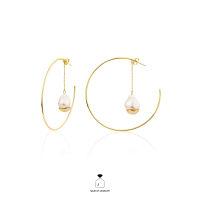 Haus of Jewelry - MOANA MARIN HOOP EARRINGS ต่างหูเงินแท้ ประดับมุกน้ำจืด (Freshwater pearl)