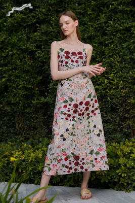 [Surreal Objects] Three Colors of Roses Printed Strap Maxi Dress เดรสสายเดี่ยวยาว พิมพ์ลายดอกกุหลาบสามสี