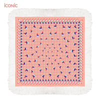 iCONiC Pinktuff Scarf #1420 ผ้าคลุมไหล่ สีชมพู ผ้าไหมพิมพ์ลาย แต่งขอบ ขนาด 100 x 100 cm. บรรจุกล่องสวยหรู