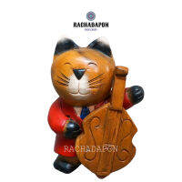 Wooden cat แมว แมวนักดนตรี 8นิ้ว แมวไม้ แกะสลัก แมวนำโชค ตกแต่งร้าน สัตว์มงคล ของที่ระลึก ของเล่น ของสะสม ตุ๊กตาไม้