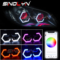 Sinolyn 70มม.RGB Hex Angel Eyes ไฟ LED บลูทูธ Multicolor ไฟหน้าฮาโล App Controller ไฟหน้ารถดีอาร์แอลแสงโปรเจคเตอร์ Tuning