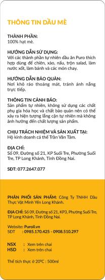 Combo 2 chai dầu mè nguyên chất 100% thương hiệu puro dành cho mọi gia - ảnh sản phẩm 2