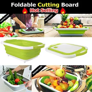Hi Ninger Collapsible Cutting Board, Hi Ninger Foldable Chopping Board with  Colander, 9-In-1 Multi Chopping Board Kitchen Vegetable Washing Basket  Silicone Dish Tub for Camping, Picnic, BBQ, Kitchen-Gray
