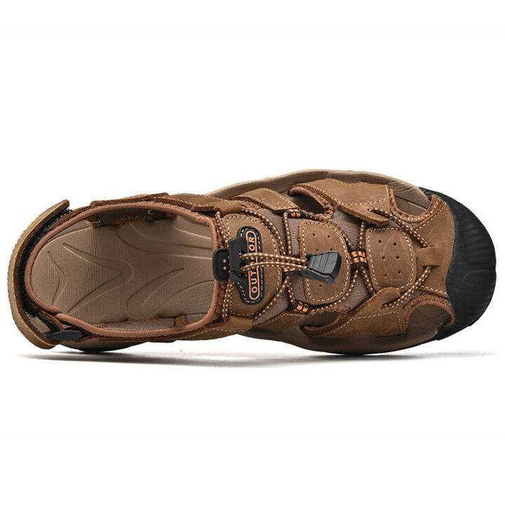 outdoor-genuine-leather-beach-sandals-non-slip-summer-shoes-large-size-rubber-soft-sole-cushioned-comfort-classic-men-s-shoes