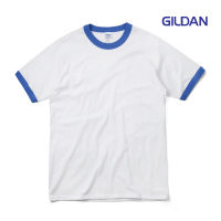 Gildan Ringer Tee เสื้อกุ๊นแขน สีขาว-น้ำเงิน