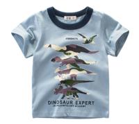 T-Shirt Kids Boys Short Sleeve เสื้อยืดคอกลมแขนสั้น เสื้อผ้าเด็กการ์ตูนไดโนเสาร์,พิมพ์ลาย Dinosaur สีฟ้า