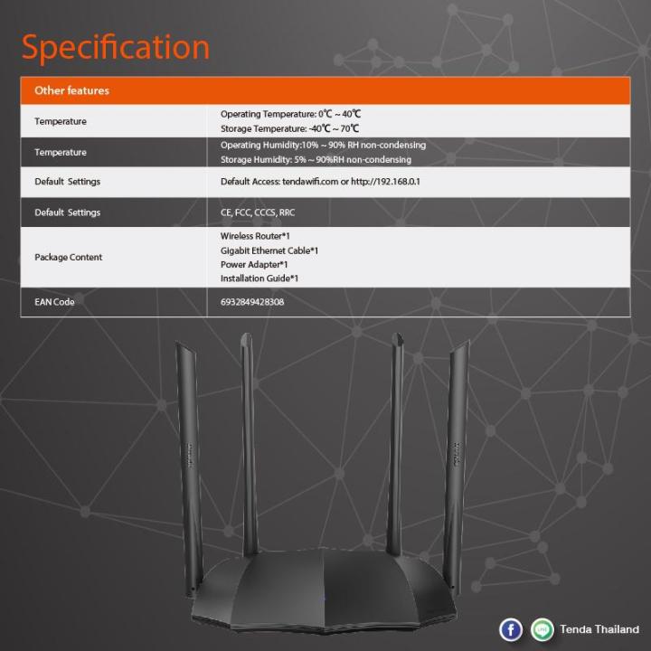 tenda-ac8-ac1200-dual-band-gigabit-wireless-router-2-4ghz-300mbps-5ghz-ประกันศูนย์ไทย-5ปี