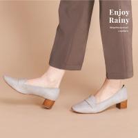 JB Waterproof 02 (Loafers)  Cloudy Grey รองเท้า Loafer กันน้ำ ทนฝน Handmade จากญี่ปุ่น สีเทา ส้นไม้1.5 นิ้ว