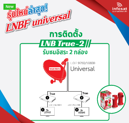 universal-lnb-2-ขั้ว-หัวรับสัญญาณ-infosat-รุ่น-true-2-ใหม่ล่าสุด-ต่อได้-2-กล่อง-สำหรับจาน-ku-band-ทุกสี-รับได้ทุกช่องความถี่-รองรับไทยคม-8-ใช้กับกล่องดาวเทียมได้ทุกยี่ห้อ-psi-ipm-infosat-true-dtv-thai