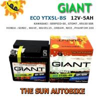 แบตเตอรี่ GIANT 12V-5A (YTX5L-BS) รุ่น Sonic, Dream, Wave, Click, fino, Mio, Zommer X, MSX แบตแห้ง จำนวน 1 ลูก