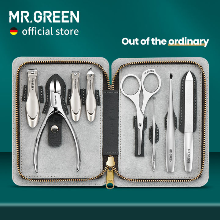 mr-green-ชุดอุปกรณ์แต่งเล็บพร้อมmorandi-top-grade-full-grainหนังวัวบรรจุภัณฑ์เล็บชุดอุปกรณ์ตัดเล็บperfectของขวัญเพื่อนครอบครัว