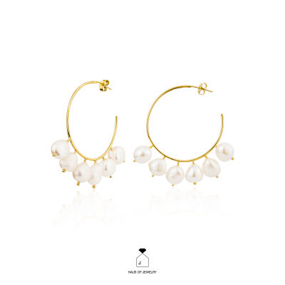 Haus of Jewelry - MOANA MERI HOOP EARRINGS ต่างหูเงินแท้ ประดับมุกน้ำจืด (Freshwater pearl)