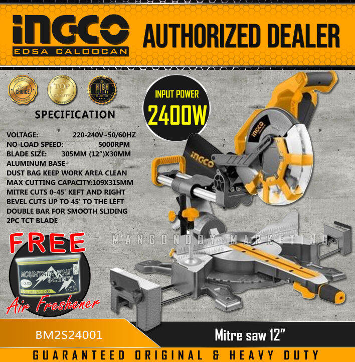 INGCO Mitre Saw 12" 2400w (BM2S24001) with FREE Mountain Pine Scents