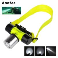 Asafee 50M 500LM XML T6 LED dive headlamp ใต้น้ำหลอดไฟหน้ากันน้ำไฟดำน้ำไฟฉายไฟฉายสำหรับดำน้ำกลางคืน