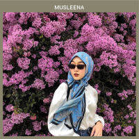 [MUSLEENA] TROPICAL THAI SCARF . DUSTED BLUE . ผ้าพันคอ ผ้าคลุมผมสีฟ้าตุ่นลายใบไม้ ลวดลายวาดมือก่อนพิมพ์แบบปลอดสาร บรรจุในกล่องแข็งพิมพ์ทองพร้อมการ์ด #SCARF 816