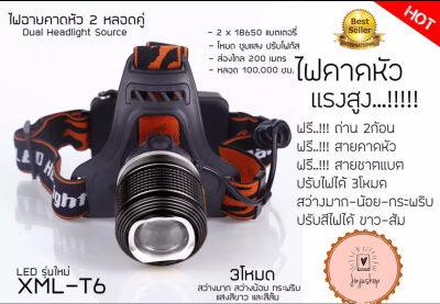 ไฟฉายคาดหัวแรงสูง ไฟฉายคาดศรีษะ แรงสูง รุ่น Dual Light Source หลอด LED CREE XML-T6 ใหม่ล่าสุด 2 หลอดคู่ สีดำ แถมที่ชาร์จ ไฟบ้าน + ชาร์จในรถยนต์ + ถ่านชาร์จ 18650 ให้กำลังไฟ 4800 หรือ 6800 mAh