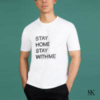 [Kwankao] KK ONLNE For Men ‘Stay Home Stay With Me’ Oversized T-Shirt เสื้อยืดลำลองโอเวอร์ไซส์สีขาว พิมพ์ลายกราฟฟิคสีดำ สำหรับผู้ชาย