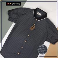 Capture Shirt เสื้อเชิ้ตผู้ชาย โปโลเชิ้ตแขนสั้น ลายไข่ปลา สีดำ มีถึงอก 48 นิ้ว