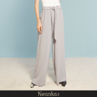 [Kwankao] Graying Pants กางเกงขายาวสีเทาผ้าพริ้วดีเทลผูกสายยาวด้านหน้า