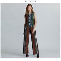 PICHITA Mini Lucky Eyes Brick Brown Silk Trousers / กางเกงขาตรงผ้าพิมพ์ลาย