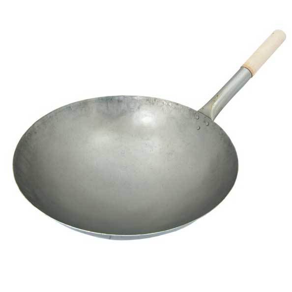 HK Iron Chinese Wok with one wooden handle, 14