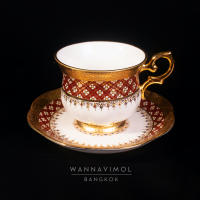 ถ้วยกาแฟ เบญจรงค์ ลายพิกุลแก้ว สินค้า OTOP Coffee cup and saucer - Bone China with Windsor Shape - Phikul kaew by Wannavimol Benjarong Bangkok