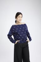 QueenCows เสื้อให้นม ชุดให้นม : Milada Printed Long Sleeve (Navy)