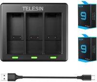 TELESIN 2-Pack Replacement Batteries (1750mAh) and 3-Channel USB Quick Charger with Type-C Cord for GoPro Hero 9 Black