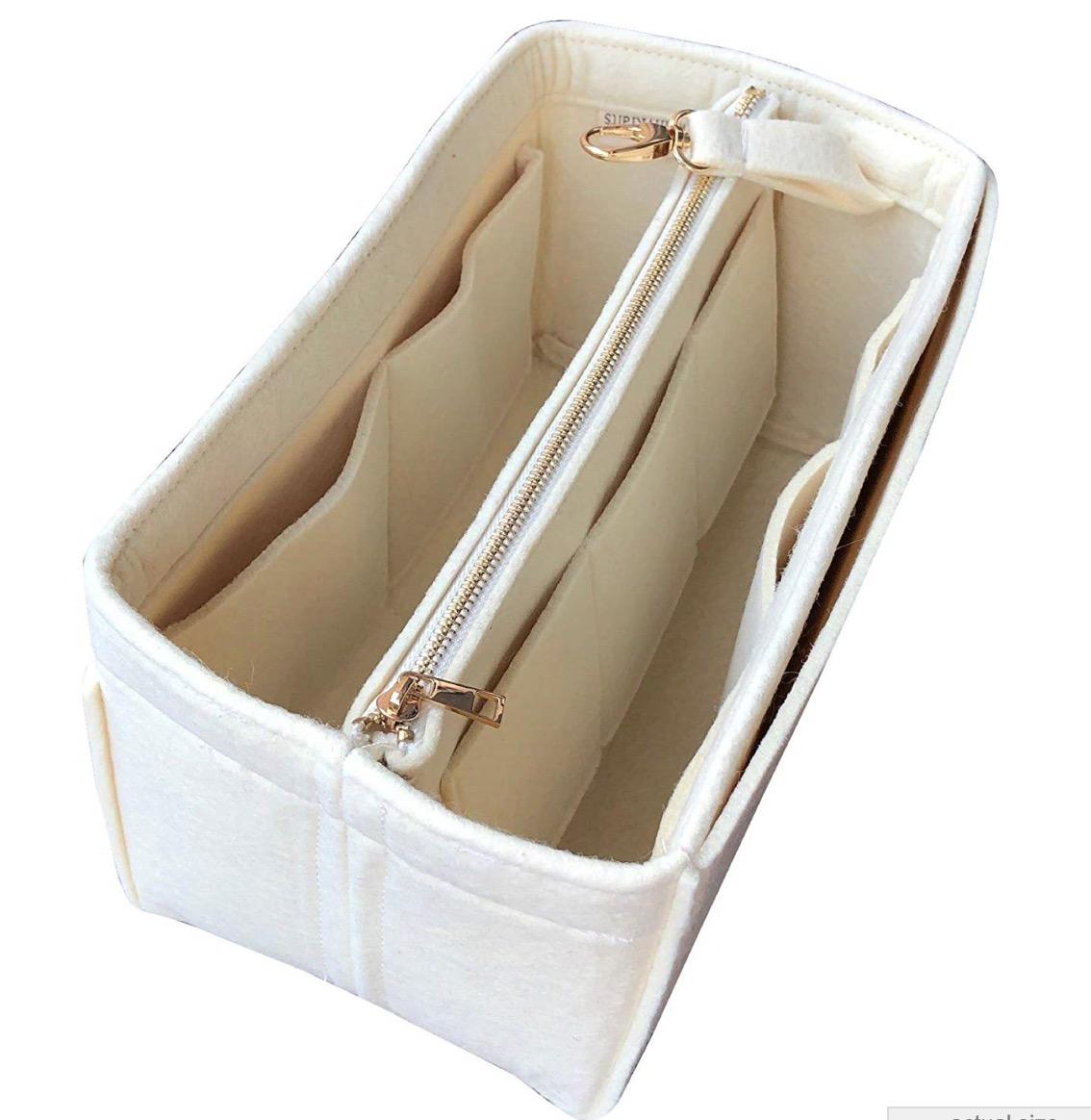 JennyKrafts Purse Insert Tote Bag Organizer Pockets 3mm Felt, Detachable Pouch w/Metal Gold Zip Fits Graceful MM 