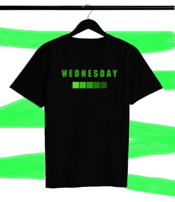 เสื้อยืดสีดำสกรีนลาย  Wednesday เนื้อผ้า Cotton งานสกรีน DTG สีสันสดใส ใส่สบาย