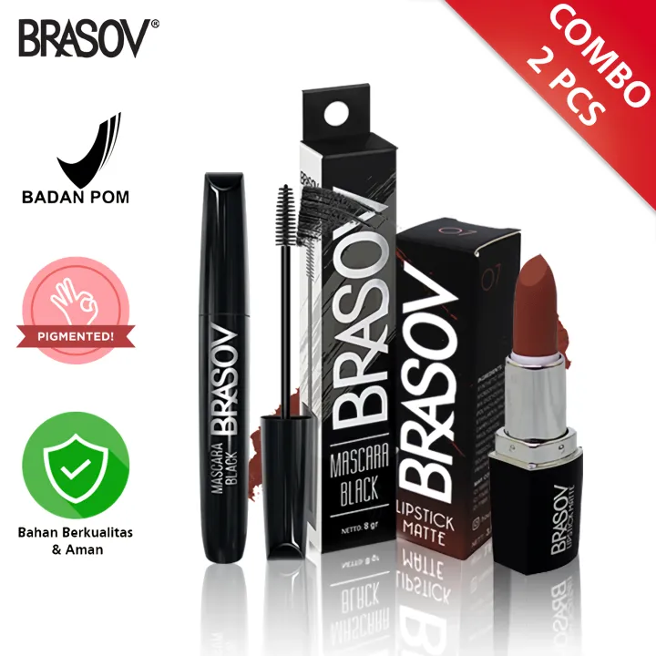 BRASOV Maskara & Lipstick Matte 07 COMBO 2 Pcs Waterproof Mascara