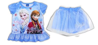 เสื้อผ้าเด็กลายการ์ตูนลิขสิทธิ์แท้ เด็กผู้หญิง ชุดเจ้าหญิง ดิสนีย์ ชุดแขนสั้น โฟเซน ชุดเสื้อกางเกงขาสั้น Frozen Disney ผ้ามัน DFZ218-80 BestShirt