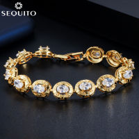 SEQUITO พราวดูไบสีเหลืองชุบทอง Cubic Zirconia งานแต่งงานเทนนิสสร้อยข้อมือเครื่องประดับ B113