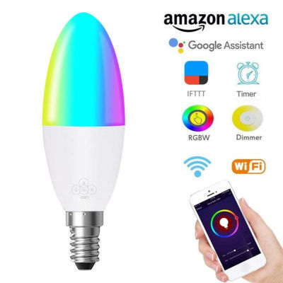 E14 E27 E12 หลอดไฟ LED Smart Life WiFi หลอดไฟ RGB 6W LED หลอดไฟไฟเส้นประดับใช้งานร่วมกับ Alexa Google Home ควบคุมเสียง