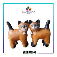 [ ขายคู่ ] cat wooden แมวคู่ ใส่กระดิ่ง 4นิ้ว แมวไม้ แมวยืน4ขา แมวแกะสลัก สัตว์มงคล แก้บน เสริมดวง ฮวงจุ้ย ทาสแมว ตกแต่งร้าน บ้าน